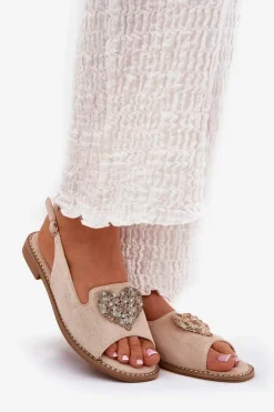 New Damskie buty S.Barski Sandały Damskie Z Ozdobnym Sercem S.Barski KV27-018 Beżowe