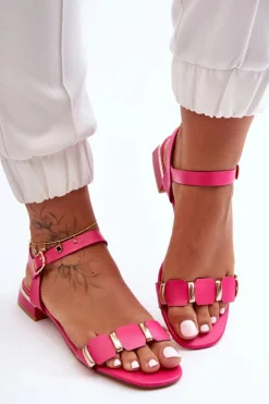 Damskie Boto Sandały Damskie Z Ozdobnym Paskiem Płaskie Fuksja Adissa