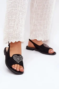Hot Damskie buty S.Barski Sandały Damskie Z Ozdobnym Sercem S.Barski KV27-018 Czarne Czarny