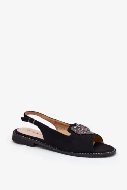 Hot Damskie buty S.Barski Sandały Damskie Z Ozdobnym Sercem S.Barski KV27-018 Czarne Czarny