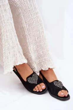 Hot Damskie buty S.Barski Sandały Damskie Z Ozdobnym Sercem S.Barski KV27-018 Czarne Czarny