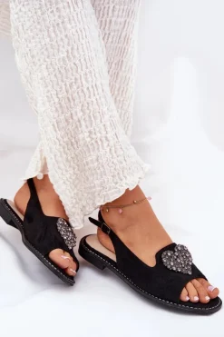 Hot Damskie buty S.Barski Sandały Damskie Z Ozdobnym Sercem S.Barski KV27-018 Czarne Czarny