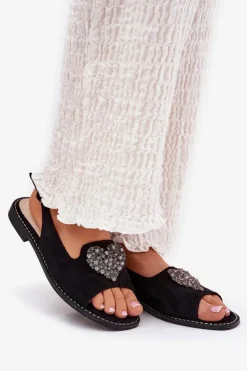Hot Damskie buty S.Barski Sandały Damskie Z Ozdobnym Sercem S.Barski KV27-018 Czarne Czarny