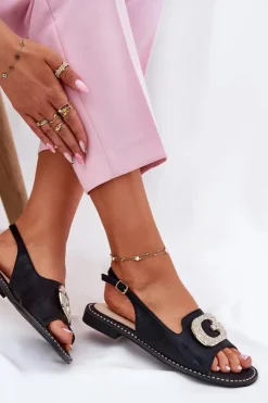 Damskie Damskie buty S.Barski Sandały Damskie Z Ozdobnym Detalem S.Barski KV51-081 Czarne