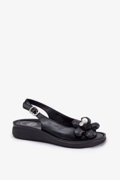 Boto Sandały Na Koturnie*Sandały Damskie Z Ozdobnym Kwiatkiem Czarne Divonne