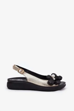 Damskie Boto Sandały Damskie Z Ozdobnym Kwiatkiem Złote Divonne