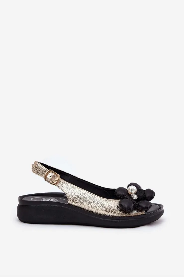 Damskie Boto Sandały Damskie Z Ozdobnym Kwiatkiem Złote Divonne