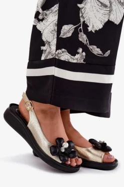 Damskie Boto Sandały Damskie Z Ozdobnym Kwiatkiem Złote Divonne