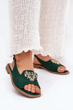 Damskie buty S.Barski Sandały Płaskie*Sandały Damskie Z Ozdobnym Sercem S.Barski KV27-018 Zielone Zielony