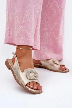 New Damskie buty S.Barski Sandały Damskie Z Ozdobnym Detalem S.Barski KV51-081 Złote Złoty