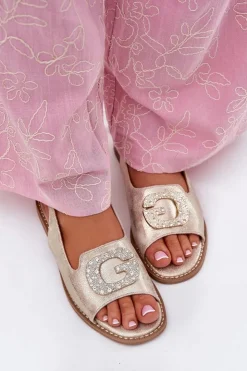 New Damskie buty S.Barski Sandały Damskie Z Ozdobnym Detalem S.Barski KV51-081 Złote Złoty