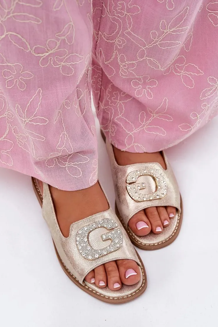 New Damskie buty S.Barski Sandały Damskie Z Ozdobnym Detalem S.Barski KV51-081 Złote Złoty