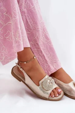 New Damskie buty S.Barski Sandały Damskie Z Ozdobnym Detalem S.Barski KV51-081 Złote Złoty
