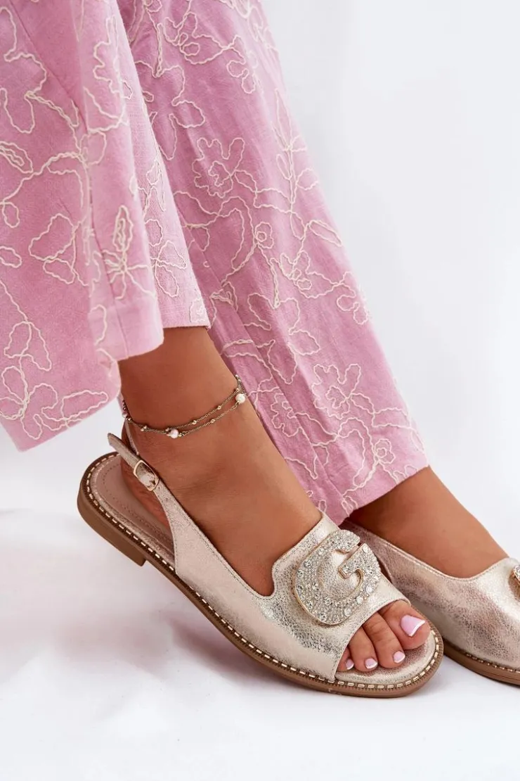 New Damskie buty S.Barski Sandały Damskie Z Ozdobnym Detalem S.Barski KV51-081 Złote Złoty