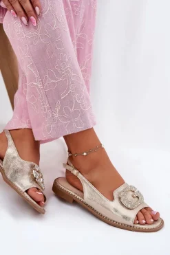 New Damskie buty S.Barski Sandały Damskie Z Ozdobnym Detalem S.Barski KV51-081 Złote Złoty