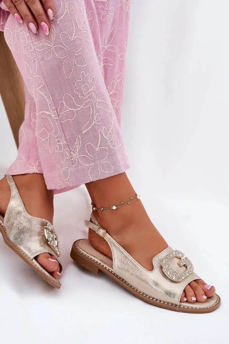 New Damskie buty S.Barski Sandały Damskie Z Ozdobnym Detalem S.Barski KV51-081 Złote Złoty