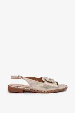 New Damskie buty S.Barski Sandały Damskie Z Ozdobnym Detalem S.Barski KV51-081 Złote Złoty