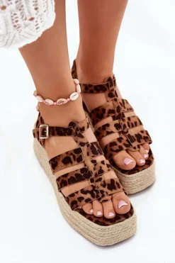 Boto Sandały Damskie Z Paskami I Plecionką Panterka Pardauss Brązowy