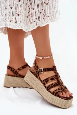 Boto Sandały Damskie Z Paskami I Plecionką Panterka Pardauss Brązowy