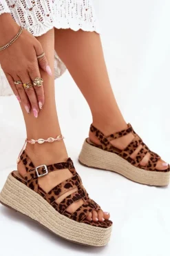 Boto Sandały Damskie Z Paskami I Plecionką Panterka Pardauss Brązowy