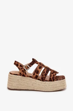 Boto Sandały Damskie Z Paskami I Plecionką Panterka Pardauss Brązowy