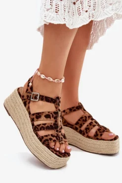 Boto Sandały Damskie Z Paskami I Plecionką Panterka Pardauss Brązowy