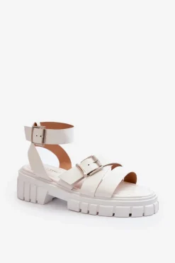 Damskie Boto Sandały Damskie Z Paskami Eko Skórzane Białe Eladira