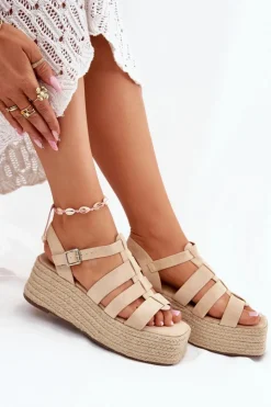 Damskie Boto Sandały Damskie Z Paskami I Plecionką Beżowe Pardauss
