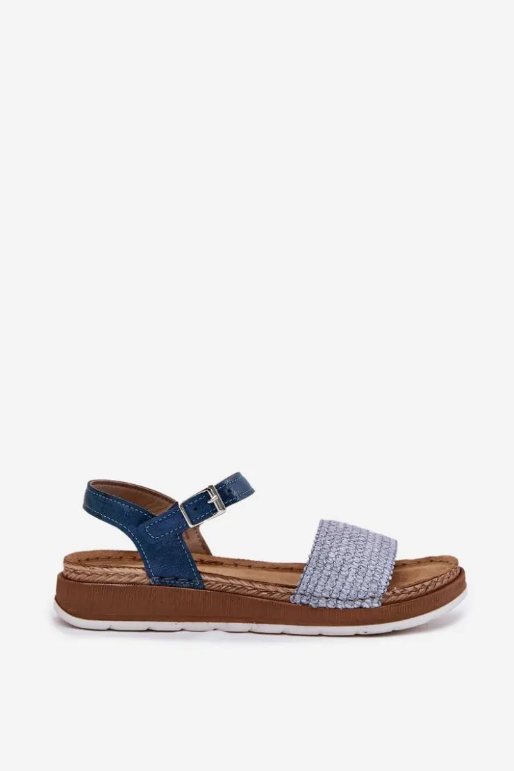 INBLU Sandały Na Koturnie|Sandały Płaskie*Sandały Damskie Z Plecionką Na Pasku GS000050 e Niebieski