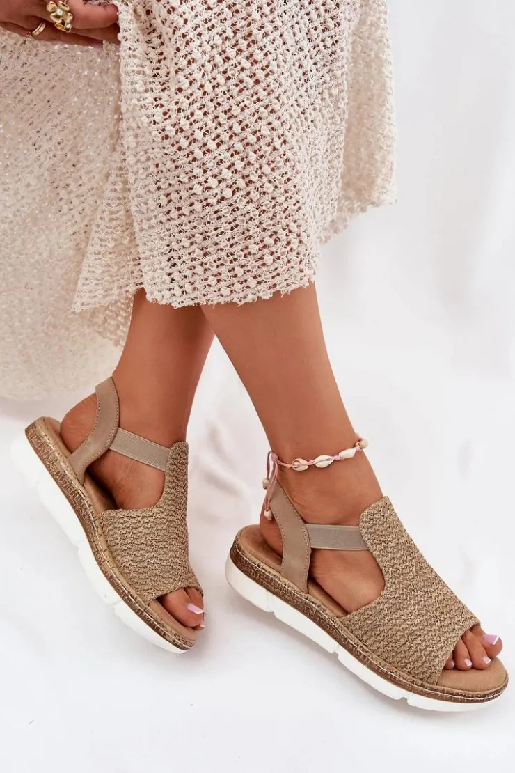 Clearance Evento Sandały Damskie Z Plecionką Beżowo-Złote Jelana