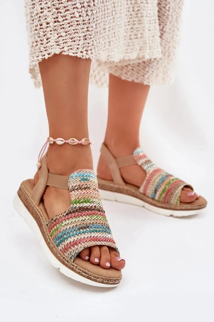 Evento Sandały Na Koturnie|Sandały Płaskie*Sandały Damskie Z Plecionką Multikolor Jelana Wielokolorowy