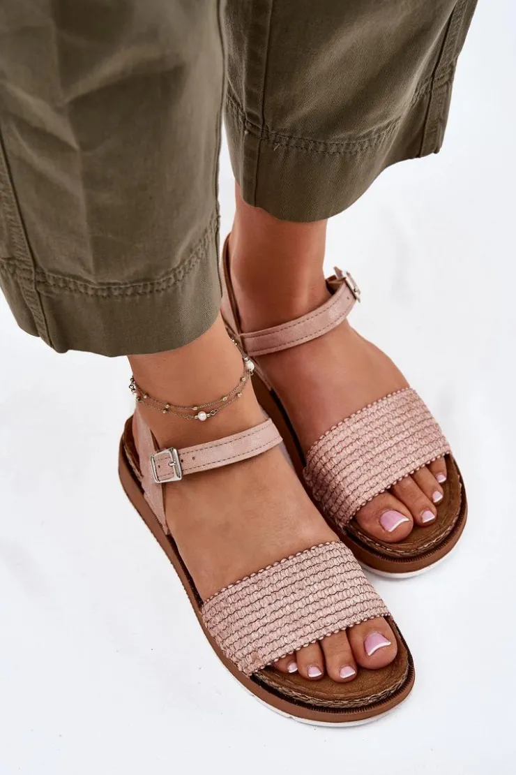 Sale INBLU Sandały Damskie Z Plecionką Na Pasku GS000050 Różowe