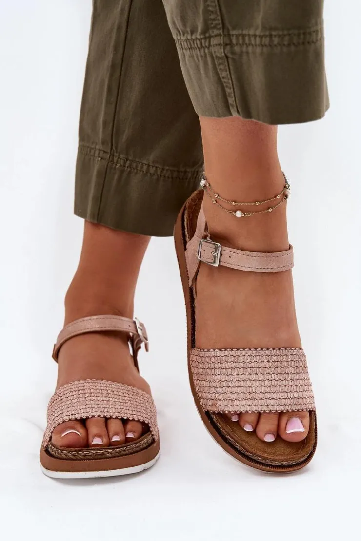 Sale INBLU Sandały Damskie Z Plecionką Na Pasku GS000050 Różowe