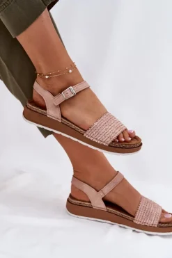Sale INBLU Sandały Damskie Z Plecionką Na Pasku GS000050 Różowe