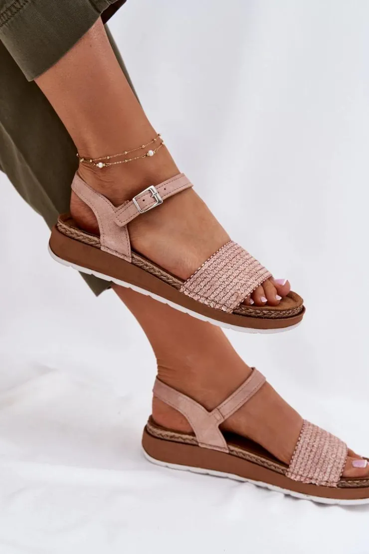 Sale INBLU Sandały Damskie Z Plecionką Na Pasku GS000050 Różowe