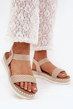 Damskie Boto Sandały Damskie Z Plecionką Na Zdobionej Platformie Beżowe Velara