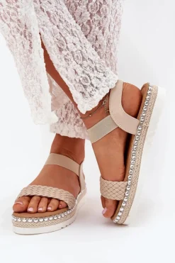 Damskie Boto Sandały Damskie Z Plecionką Na Zdobionej Platformie Beżowe Velara