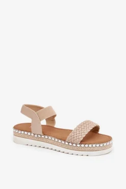 Damskie Boto Sandały Damskie Z Plecionką Na Zdobionej Platformie Beżowe Velara