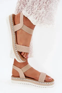 Damskie Boto Sandały Damskie Z Plecionką Na Zdobionej Platformie Beżowe Velara