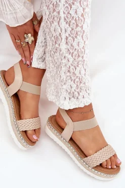 Damskie Boto Sandały Damskie Z Plecionką Na Zdobionej Platformie Beżowe Velara