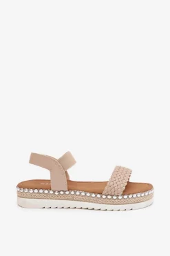 Damskie Boto Sandały Damskie Z Plecionką Na Zdobionej Platformie Beżowe Velara