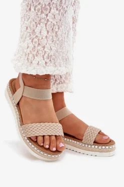 Damskie Boto Sandały Damskie Z Plecionką Na Zdobionej Platformie Beżowe Velara