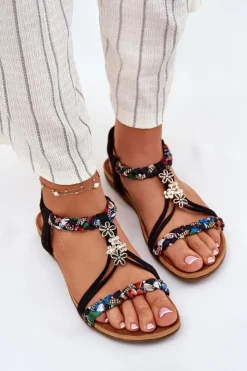 Damskie Evento Sandały Damskie Z Przypinkami I Plecionymi Paskami Czarne Nusoreth