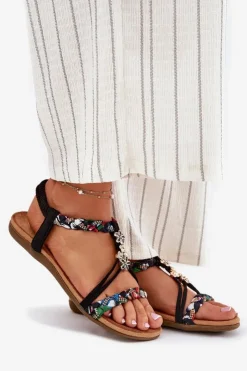 Damskie Evento Sandały Damskie Z Przypinkami I Plecionymi Paskami Czarne Nusoreth