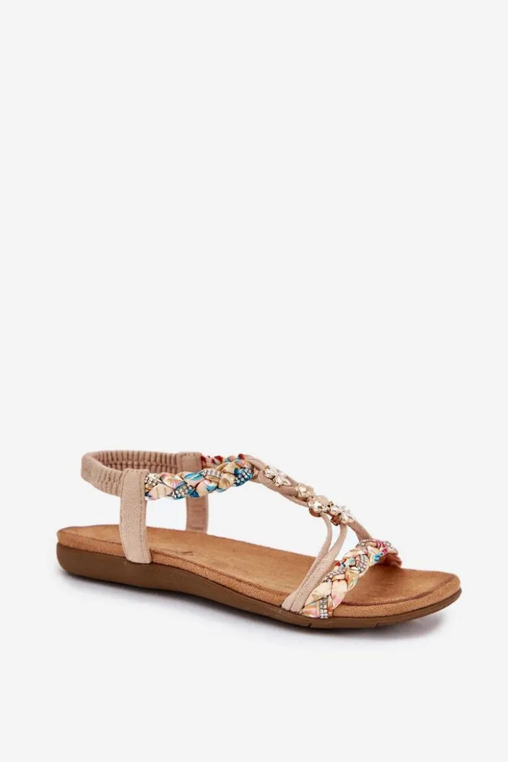 Evento Sandały Płaskie*Sandały Damskie Z Przypinkami I Plecionymi Paskami Beżowe Nusoreth