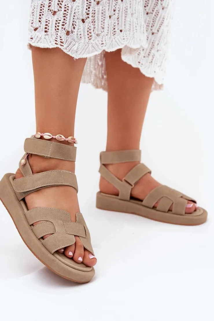 Damskie Boto Sandały Damskie Z Rzepami Khaki Uvissa