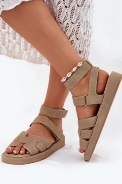 Damskie Boto Sandały Damskie Z Rzepami Khaki Uvissa