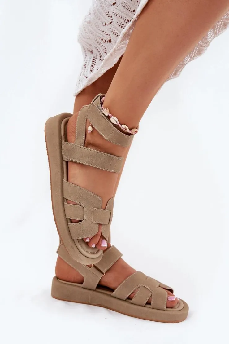 Damskie Boto Sandały Damskie Z Rzepami Khaki Uvissa