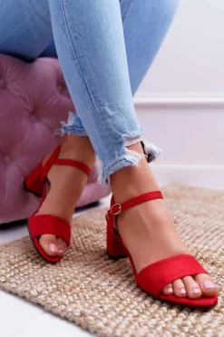 Boto Sandały Na Obcasie*Sandały Damskie Zamszowe Czerwone Galisa