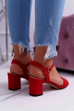 Boto Sandały Na Obcasie*Sandały Damskie Zamszowe Czerwone Galisa